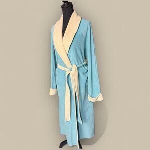 Vtg Stan Herman Plush Long Baby Blue Robe Pockets Size XL Tie Waist
